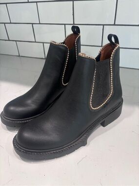 Coach Black Chelsea Booties with Gold Bead Trim